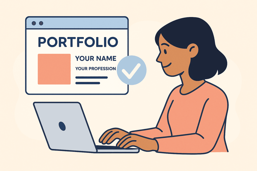 Woman Building Portfolio Online